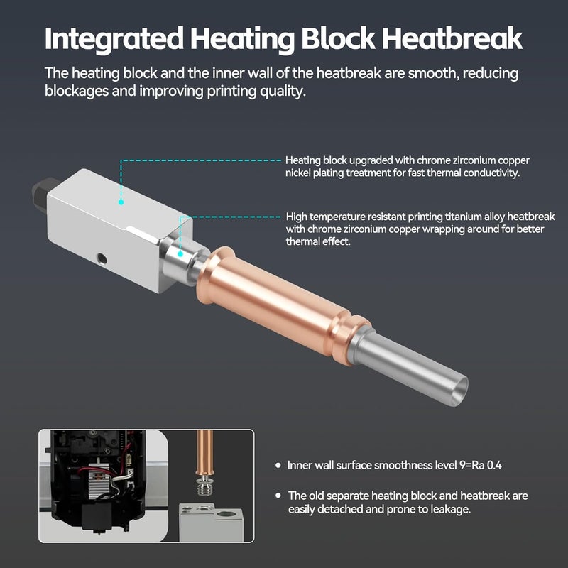 UniTak3D Upgrade Kobra 3/Kobra 3 V2 Combo Ceramic Hotend,0.4mm Hardened Steel Nozzle+Heating Block Integrated Structure Hot End Replacement Compatible with ANYCUBIC Kobra 3/Kobra 3 V2 Combo 3D Printer - Image 4